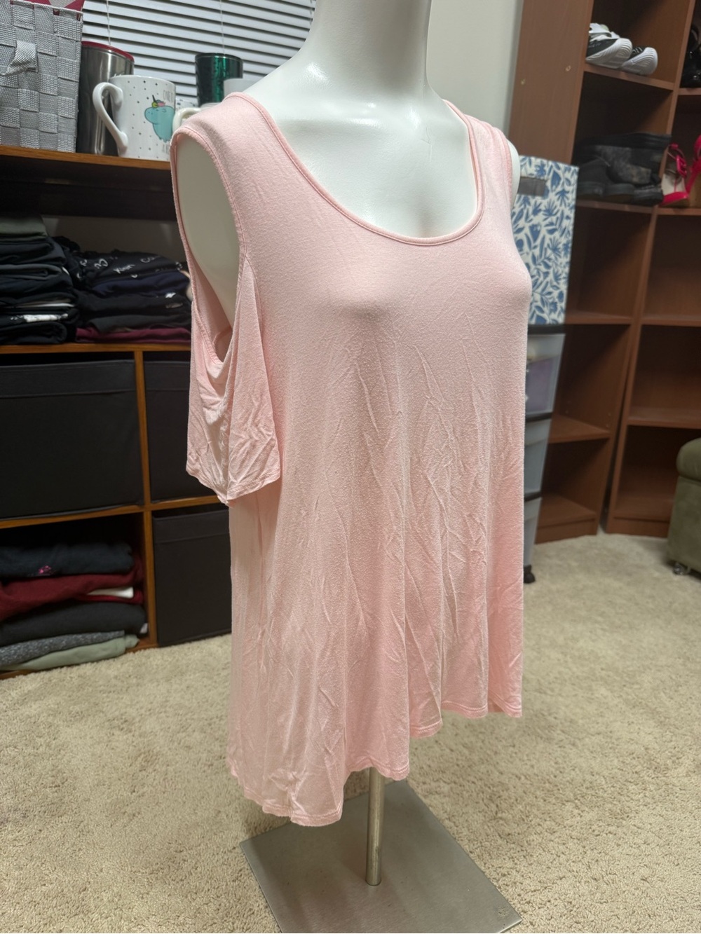 Tahari Pale Pink Cold-Shoulder Scoop Neck Tee
